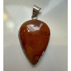 Vintage Y2K Carnelian Agate + Sterling Silver Pendant 2" Teardrop Western Witchy
